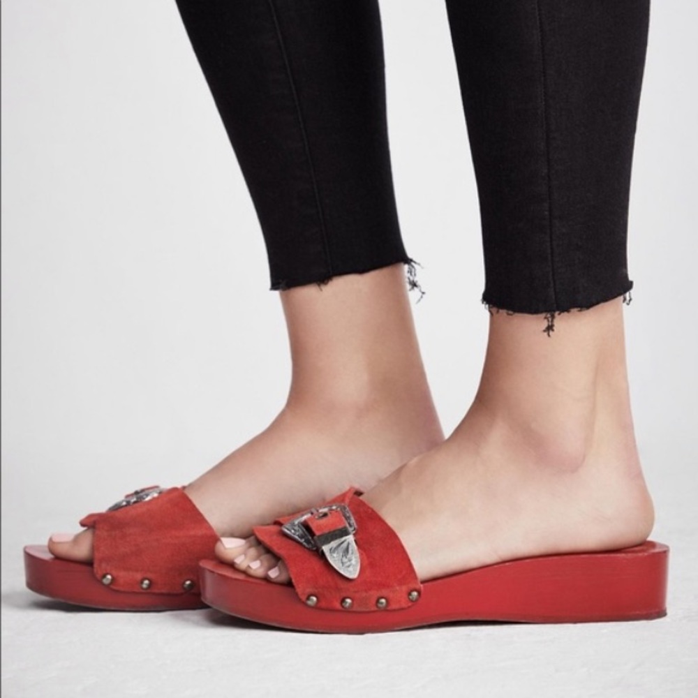 Free People Westtown Slide Wooden Clog in Red 8
